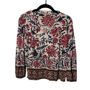 Lucky Brand Long Sleeve V Neck Printed Top Size Small